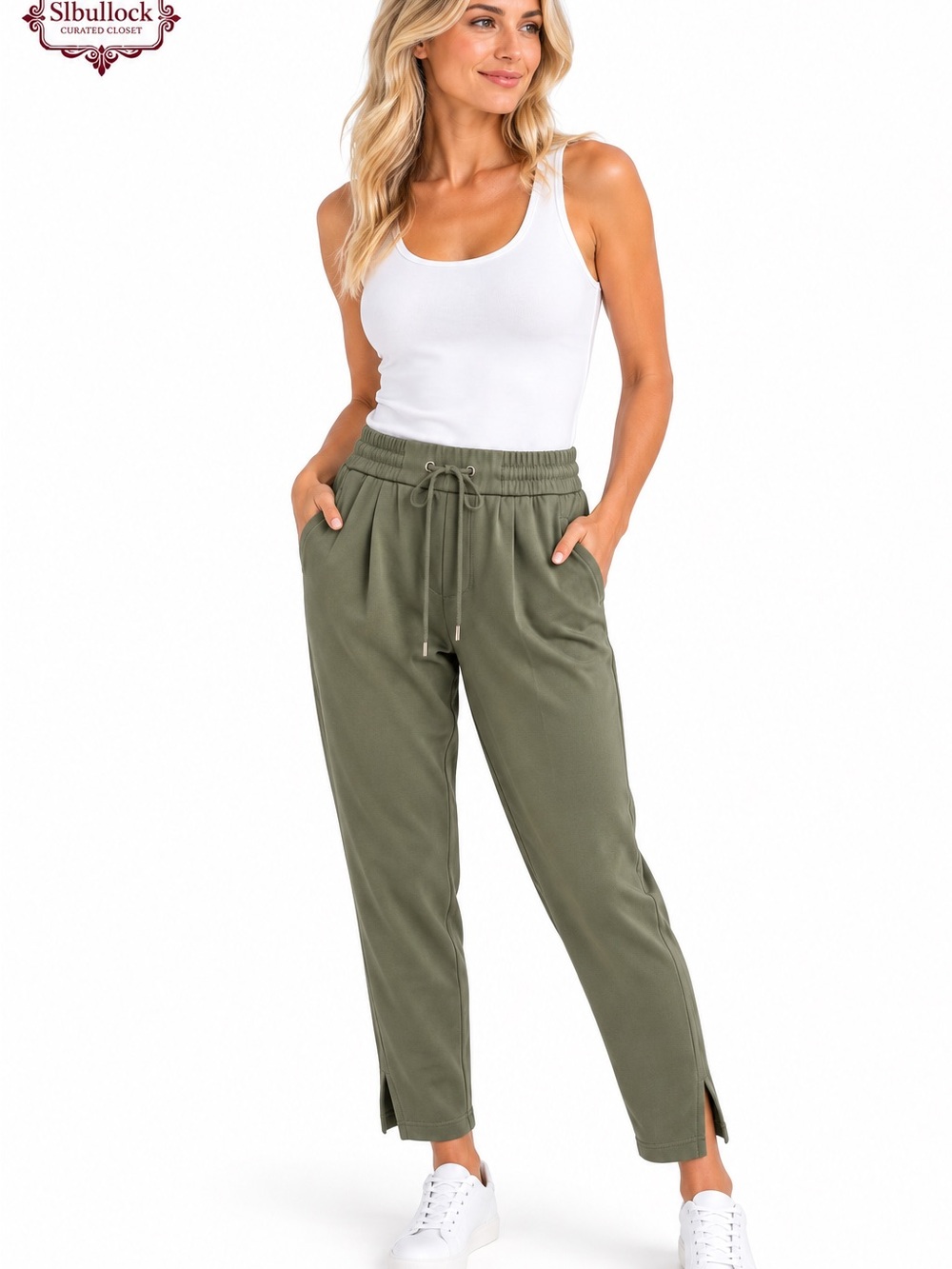 P32 Laundry by Shelli Segal Size Small Olive Drawstring Stretch Ankle Pants